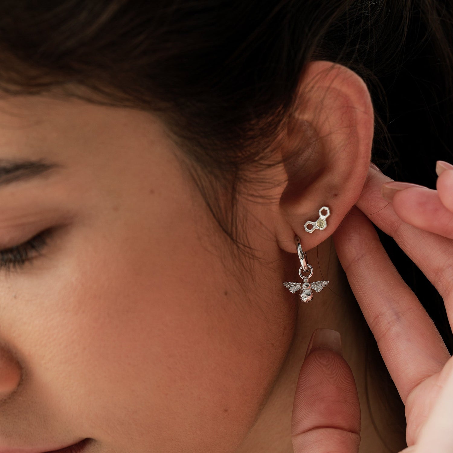 Sterling Silver Bumble Bee Huggie Hoops, Silver, Gold or Rose Gold, Detachable Cute Bee Hoop Earrings,