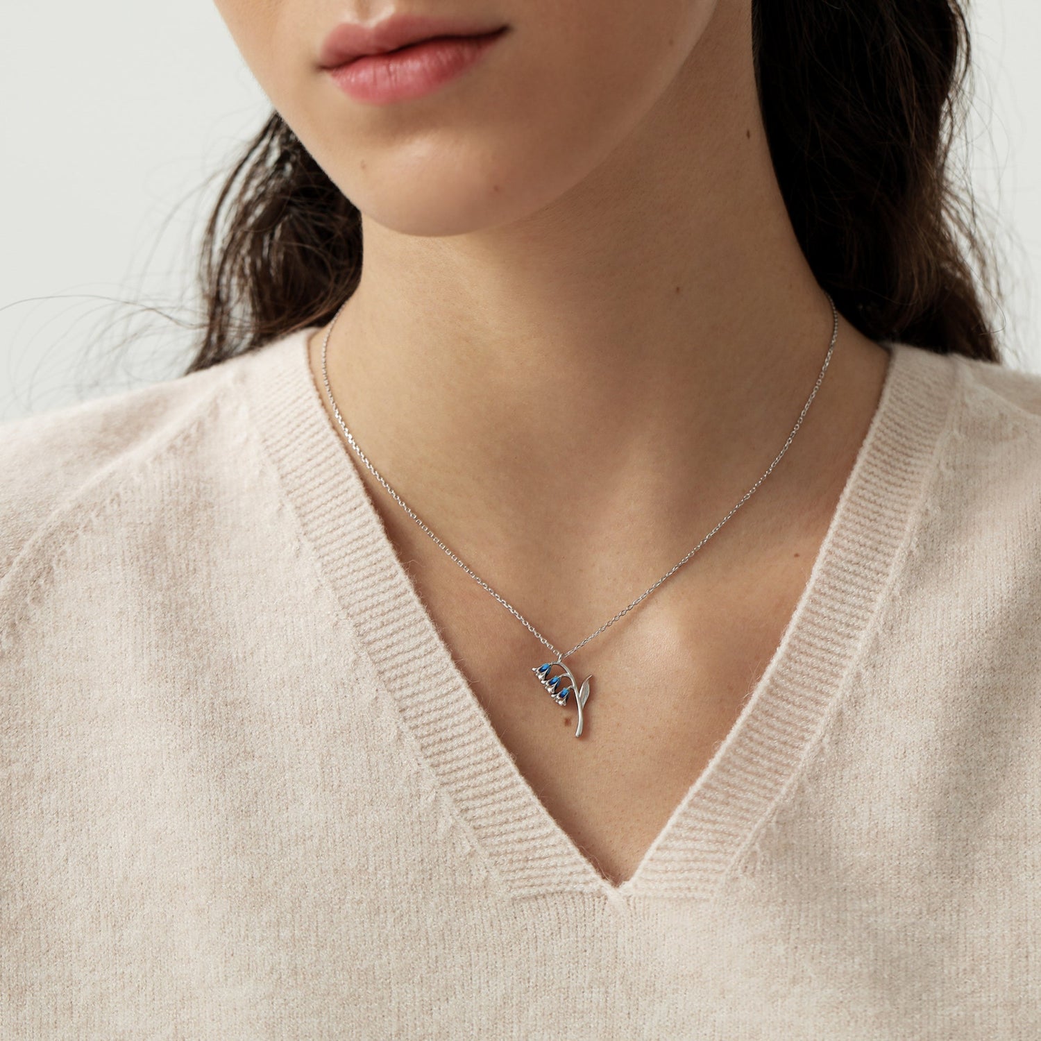 Enamel Bluebell Stem Pendant Necklace