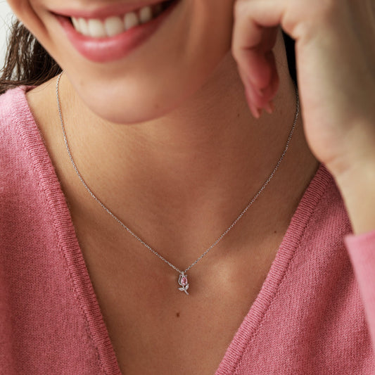 Tiny CZ Tulip Flower Pendant Necklace in Sterling Silver, Silver or Gold or Rose Gold, CZ Flower Necklace, CZ Floral Necklace