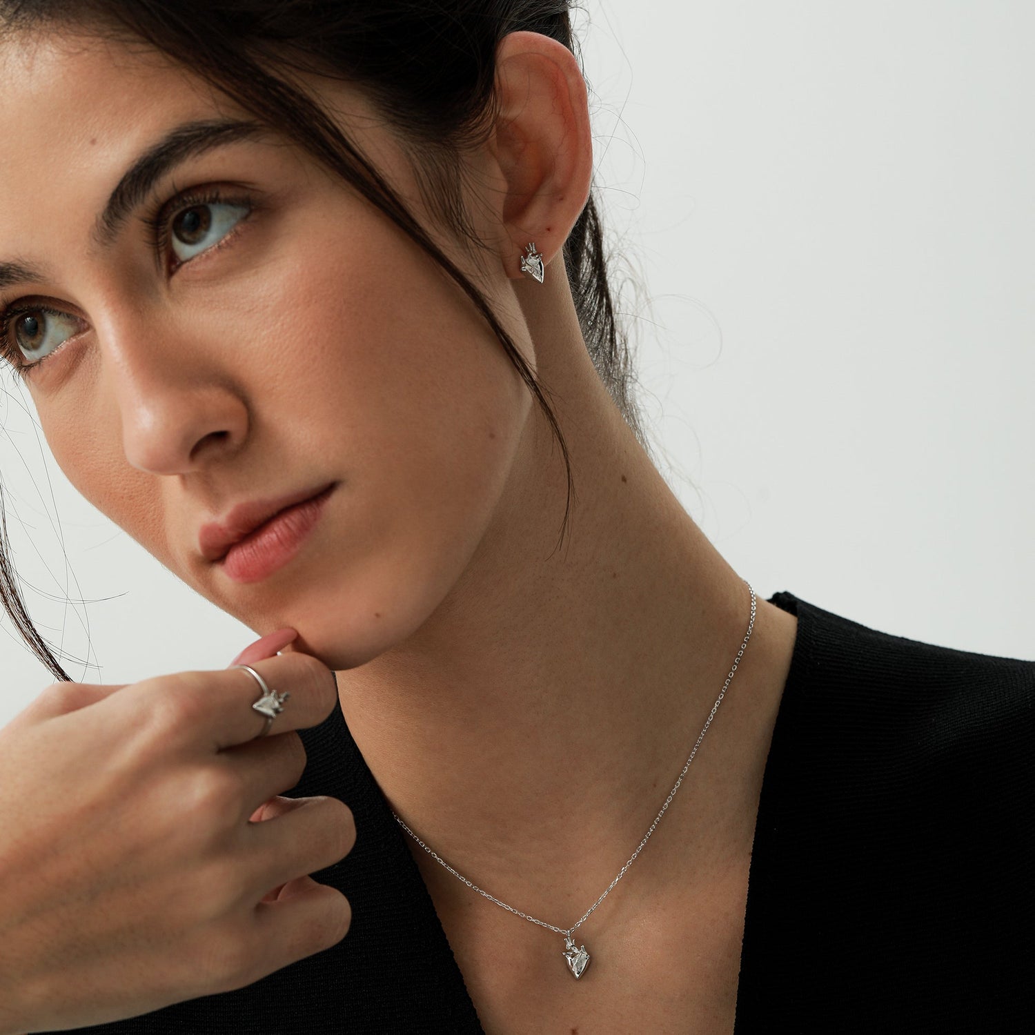 Anatomical Heart Jewellery Set — Stud Earrings, Hoop Earrings, Ring & Necklace