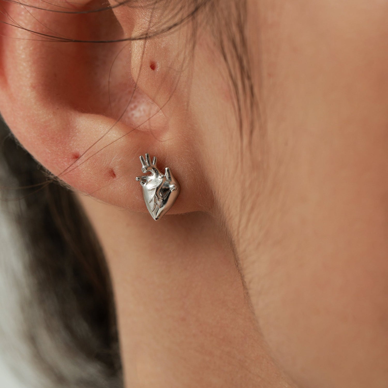 Anatomical Heart Stud Earrings in Sterling Silver, Silver, Gold or Rose Gold, Beating Heart Earrings, Heart Earrings, Gothic and Punk