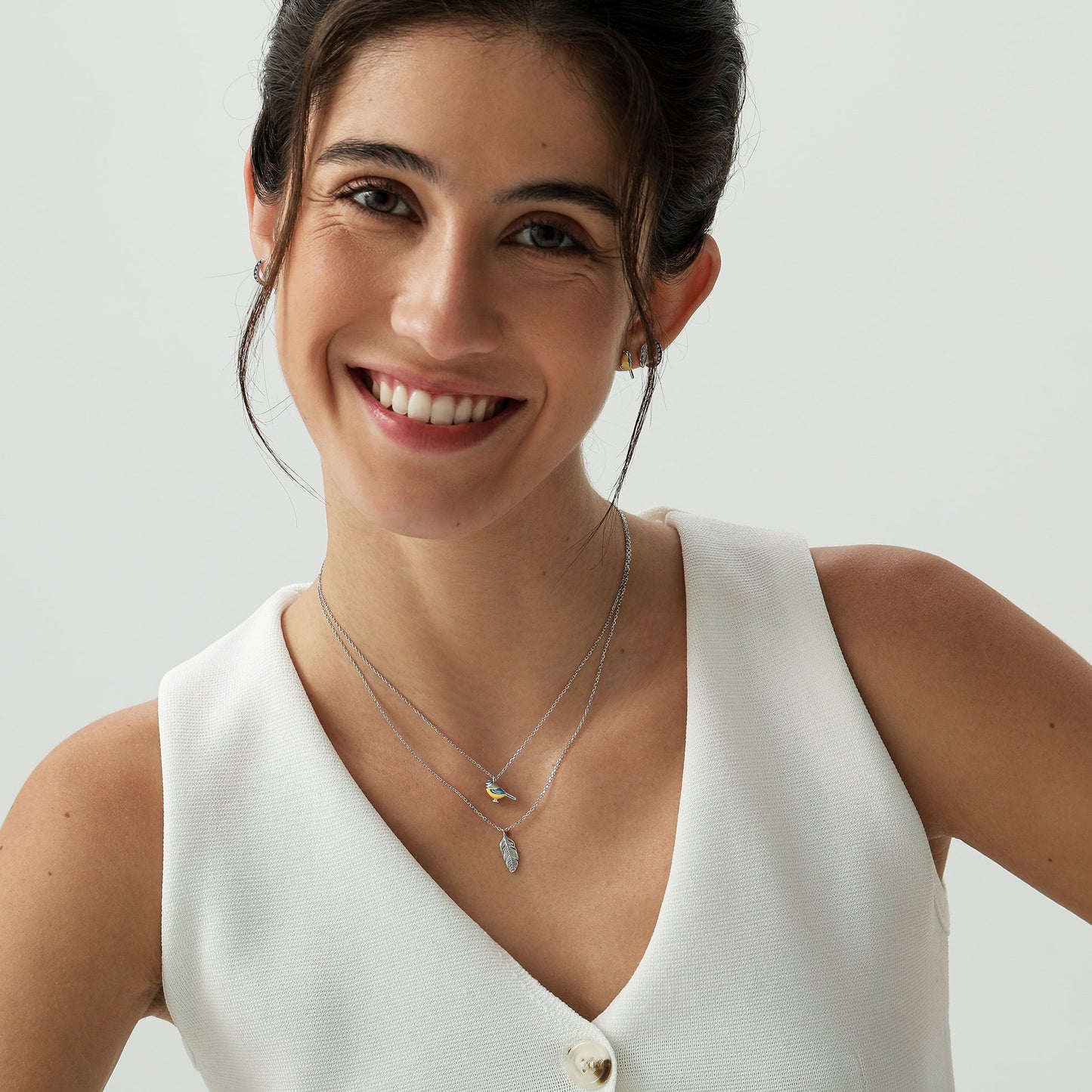 Tiny Blue Tit Bird Pendant Necklace in Sterling Silver, Silver or Gold, Silver Enamel Blue Tit Bird Necklace, Silver Bird Necklace,