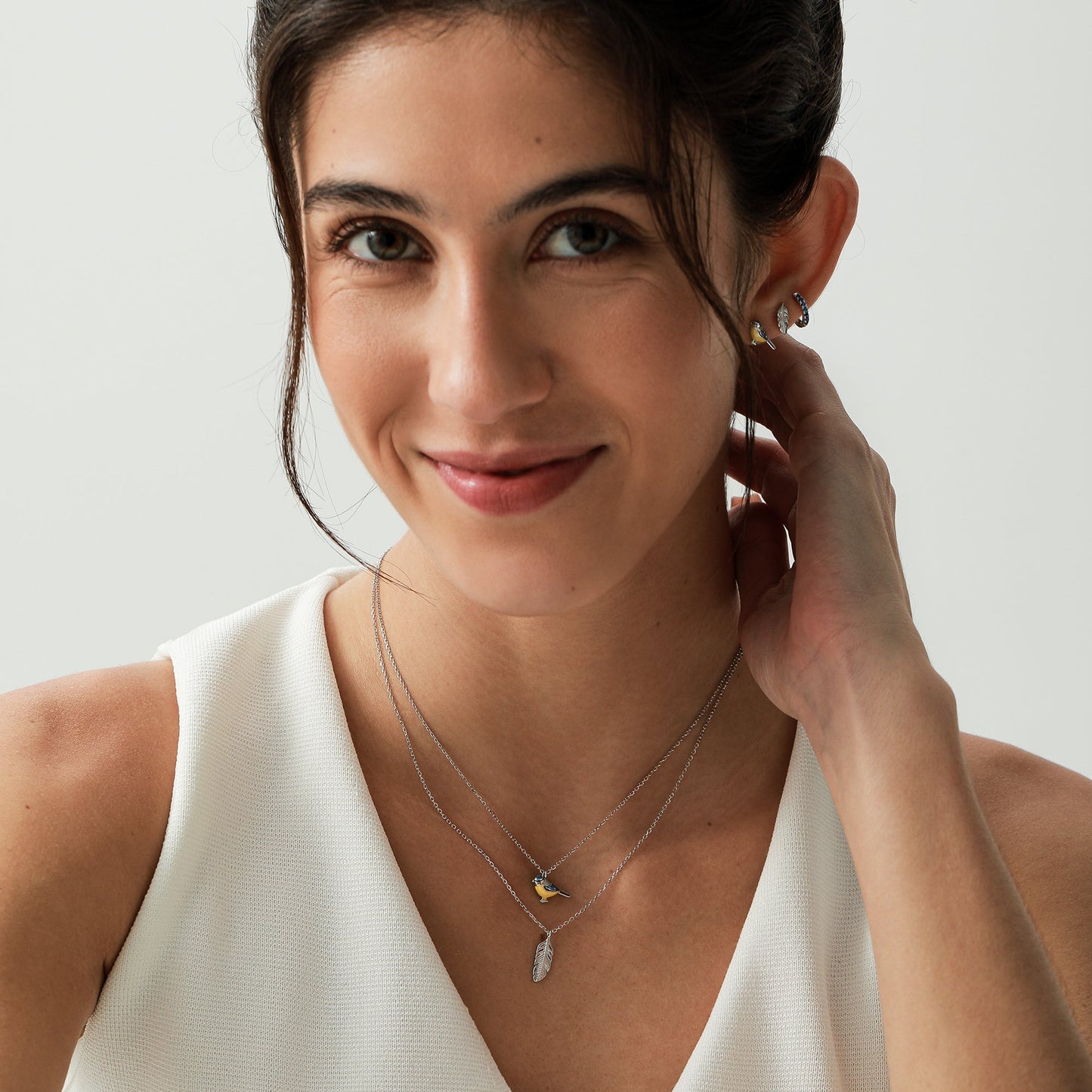 Tiny Blue Tit Bird Pendant Necklace in Sterling Silver, Silver or Gold, Silver Enamel Blue Tit Bird Necklace, Silver Bird Necklace,