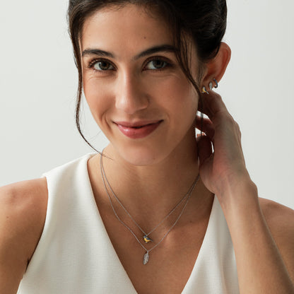 Tiny Blue Tit Bird Pendant Necklace in Sterling Silver, Silver or Gold, Silver Enamel Blue Tit Bird Necklace, Silver Bird Necklace,