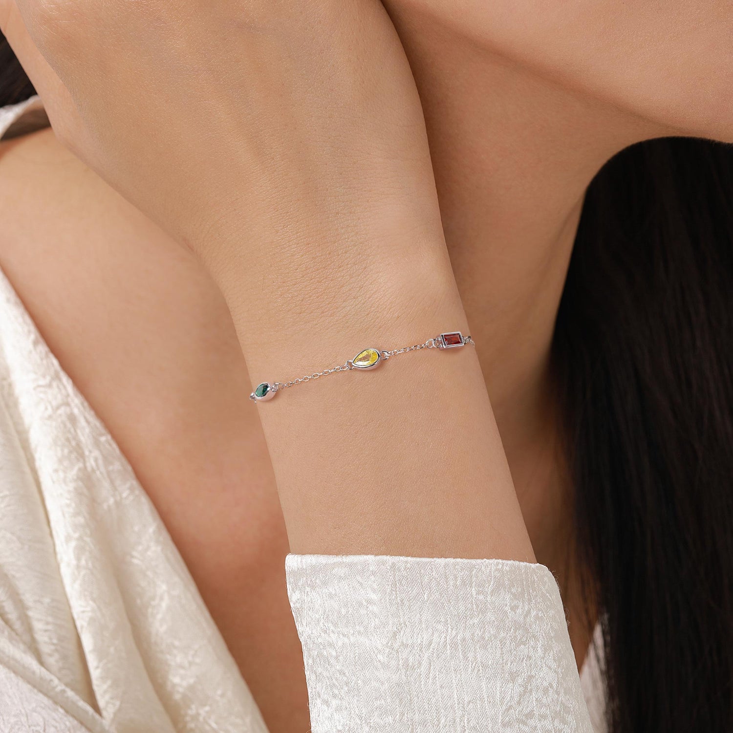 Rainbow CZ Multi Shape Station Bracelet