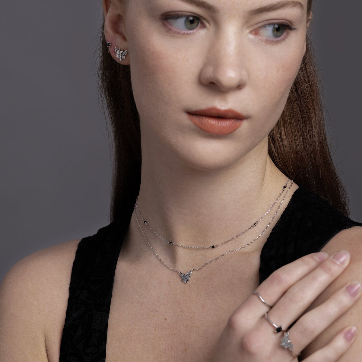 Sterling Silver Death's-head Hawkmoth Earrings and Necklace Set