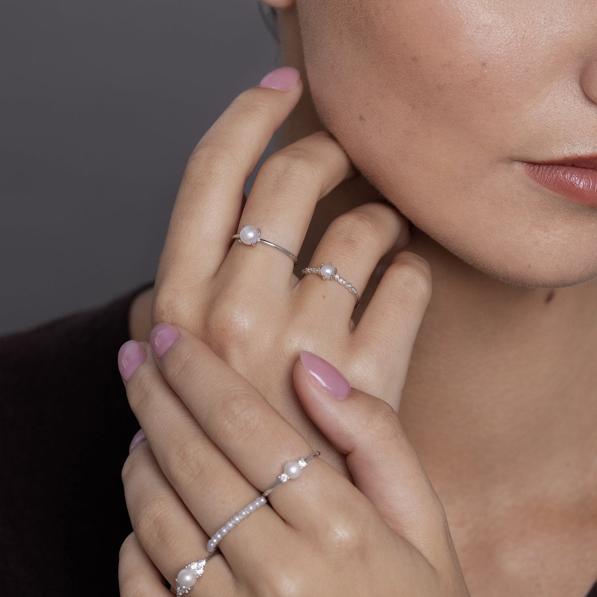 Tiny Freshwater Pearl CZ Gemstone Ring
