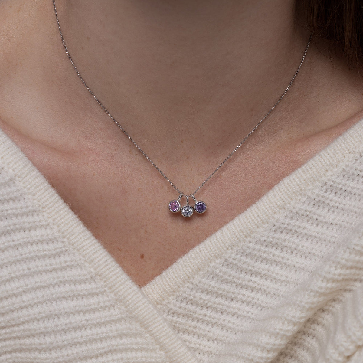 Tourmaline Pink CZ Bubble Pendant Necklace