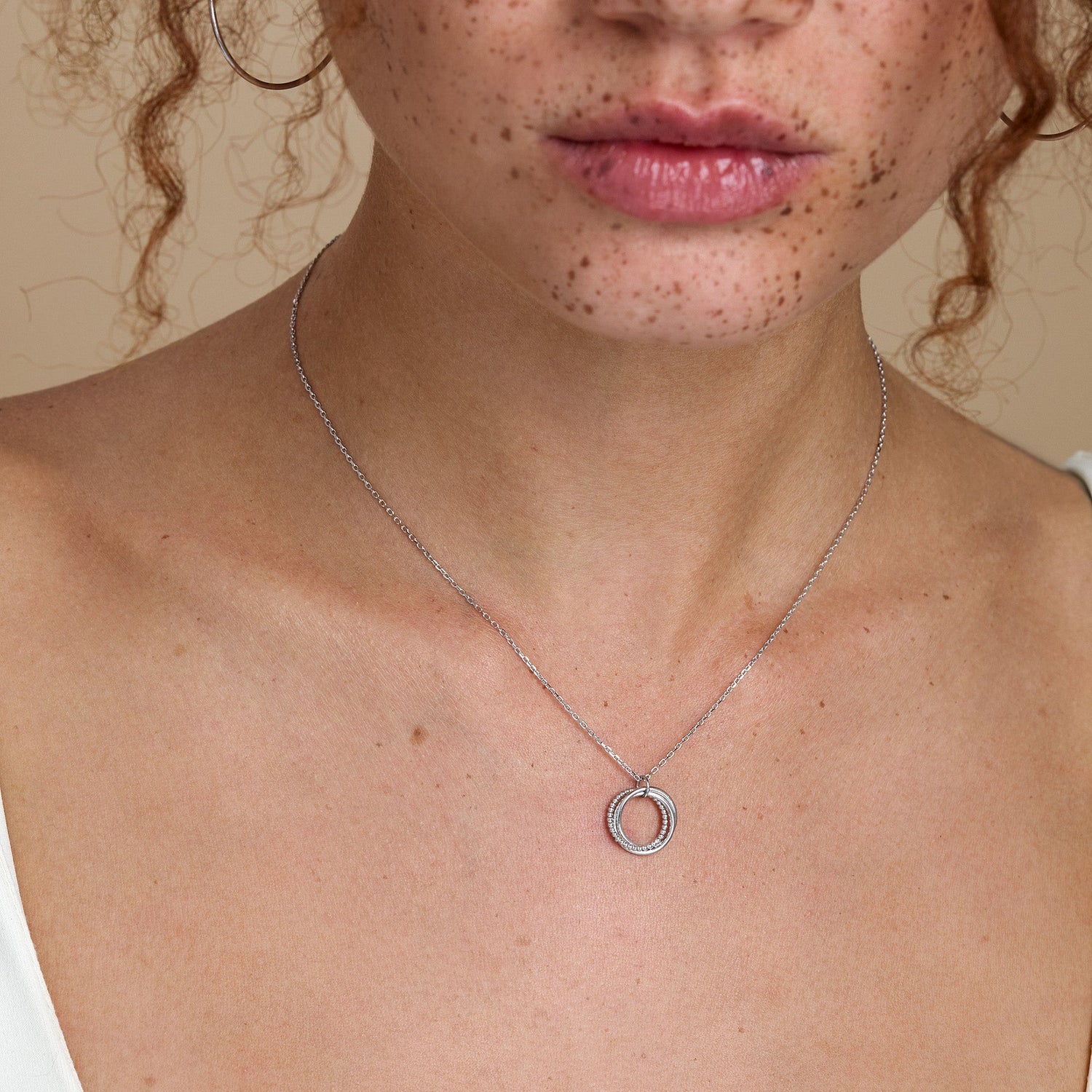 Three Interlocking Beaded Circles Pendant Necklace