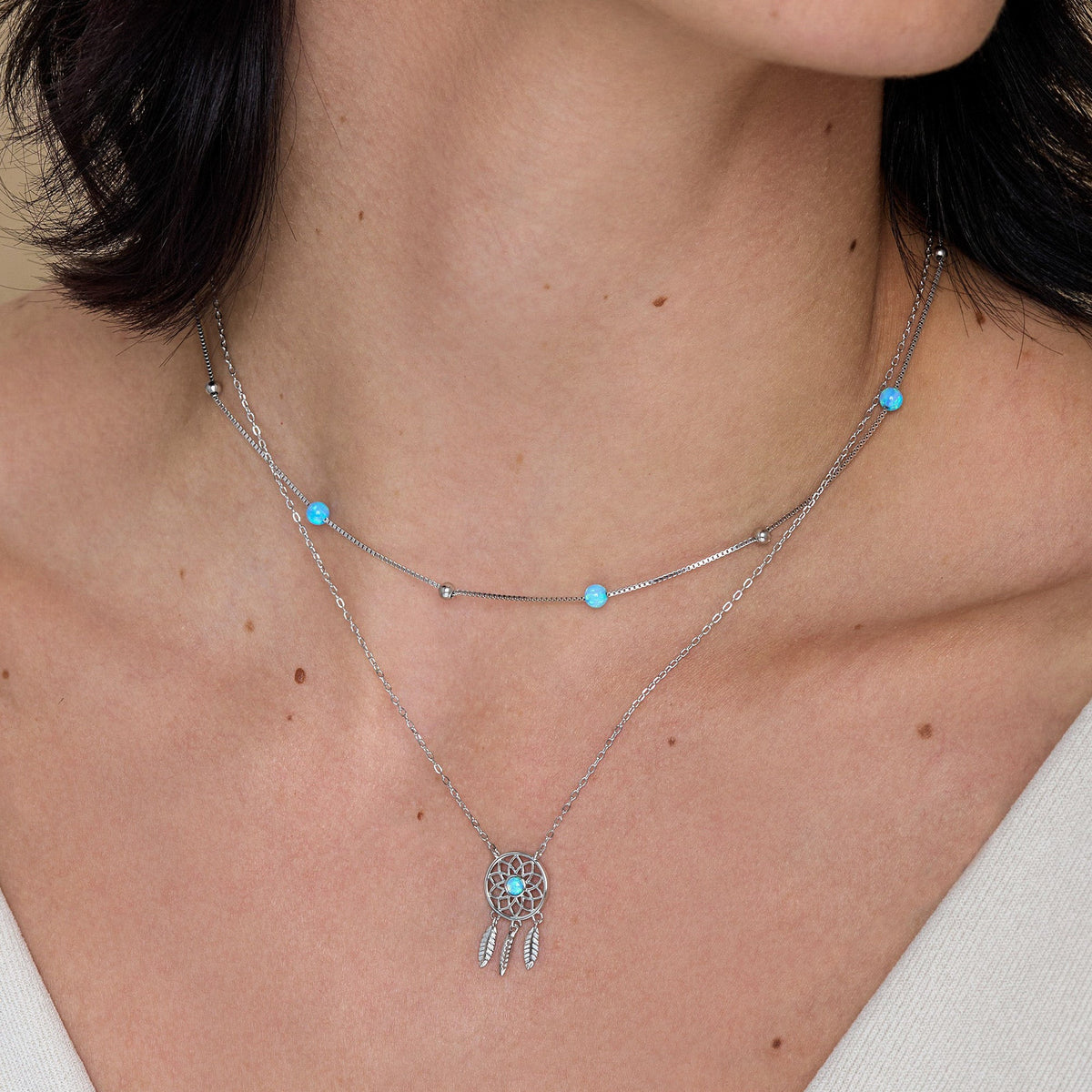 Opal Bead Station Choker Necklace