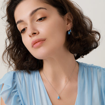 Sterling Silver Enamel Bluebell Flower Earrings and Necklace Set, Snowdrop jewelry, Gift set