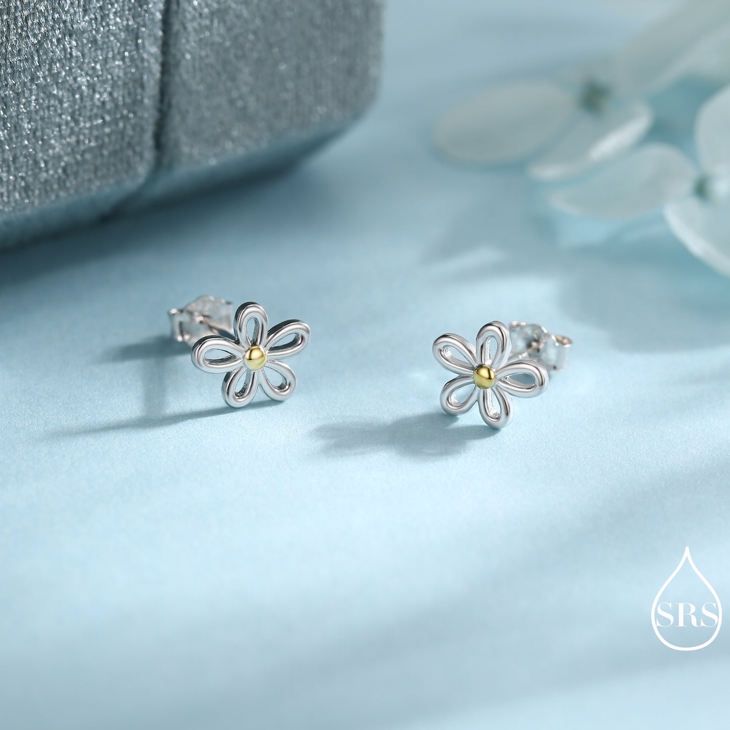 Dainty Forget-me-not Flower Stud Earrings and Necklace in Sterling Silver - Floral Blossom Flower - Nature Inspired