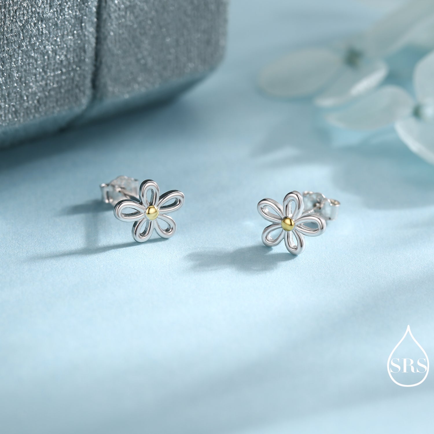 Dainty Forget-me-not Flower Stud Earrings and Necklace in Sterling Silver - Floral Blossom Flower - Nature Inspired