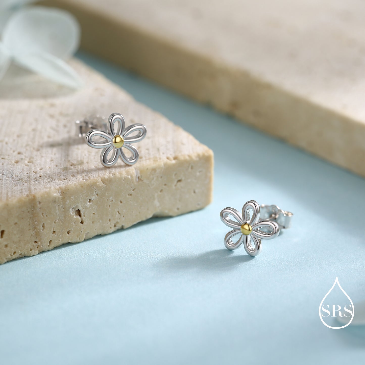 Dainty Forget-me-not Flower Stud Earrings and Necklace in Sterling Silver - Floral Blossom Flower - Nature Inspired