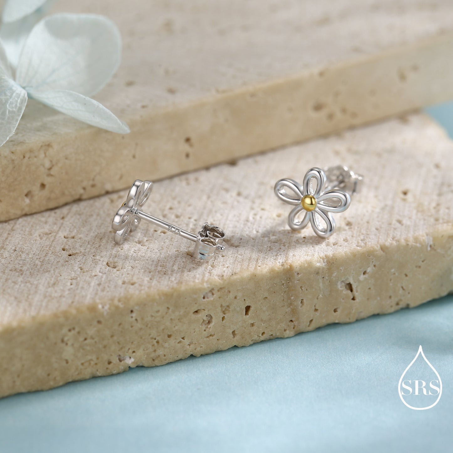 Dainty Forget-me-not Flower Stud Earrings and Necklace in Sterling Silver - Floral Blossom Flower - Nature Inspired