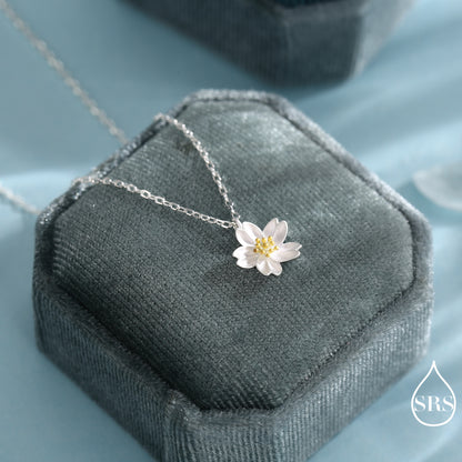 Sterling Silver Dainty Little Cherry Blossom Flower Floral Stud Earrings and Pendant Necklace, Nature Inspired, January Birth Flower, Botanical