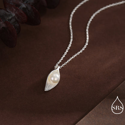 Calla Lily Flower Blossom Earrings with Fresh Water Pearls and Necklace, Nature Inspired, Nature Inspired Pretty and Elegant Jewellery