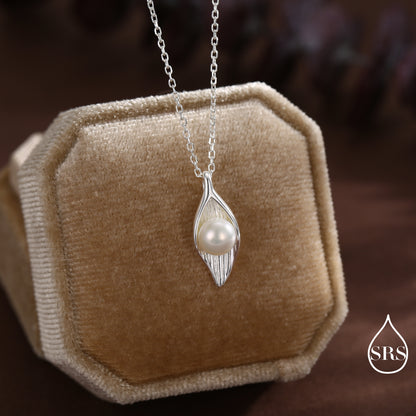 Calla Lily Flower Blossom Earrings with Fresh Water Pearls and Necklace, Nature Inspired, Nature Inspired Pretty and Elegant Jewellery