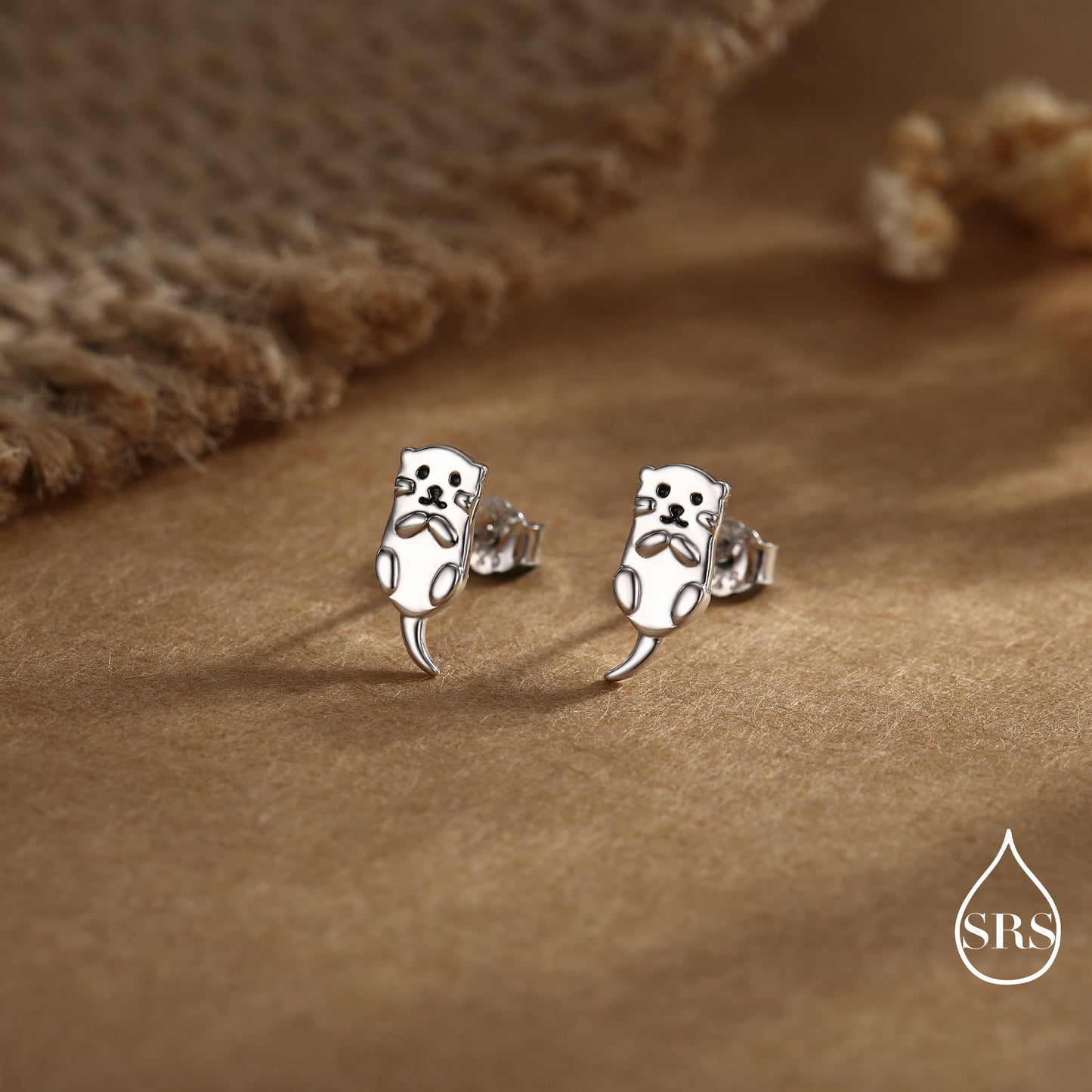Otter Stud Earrings and Necklace in Sterling Silver - Smiling Otter- Cute Animal Jewellery- Woodland Animal Jewellery