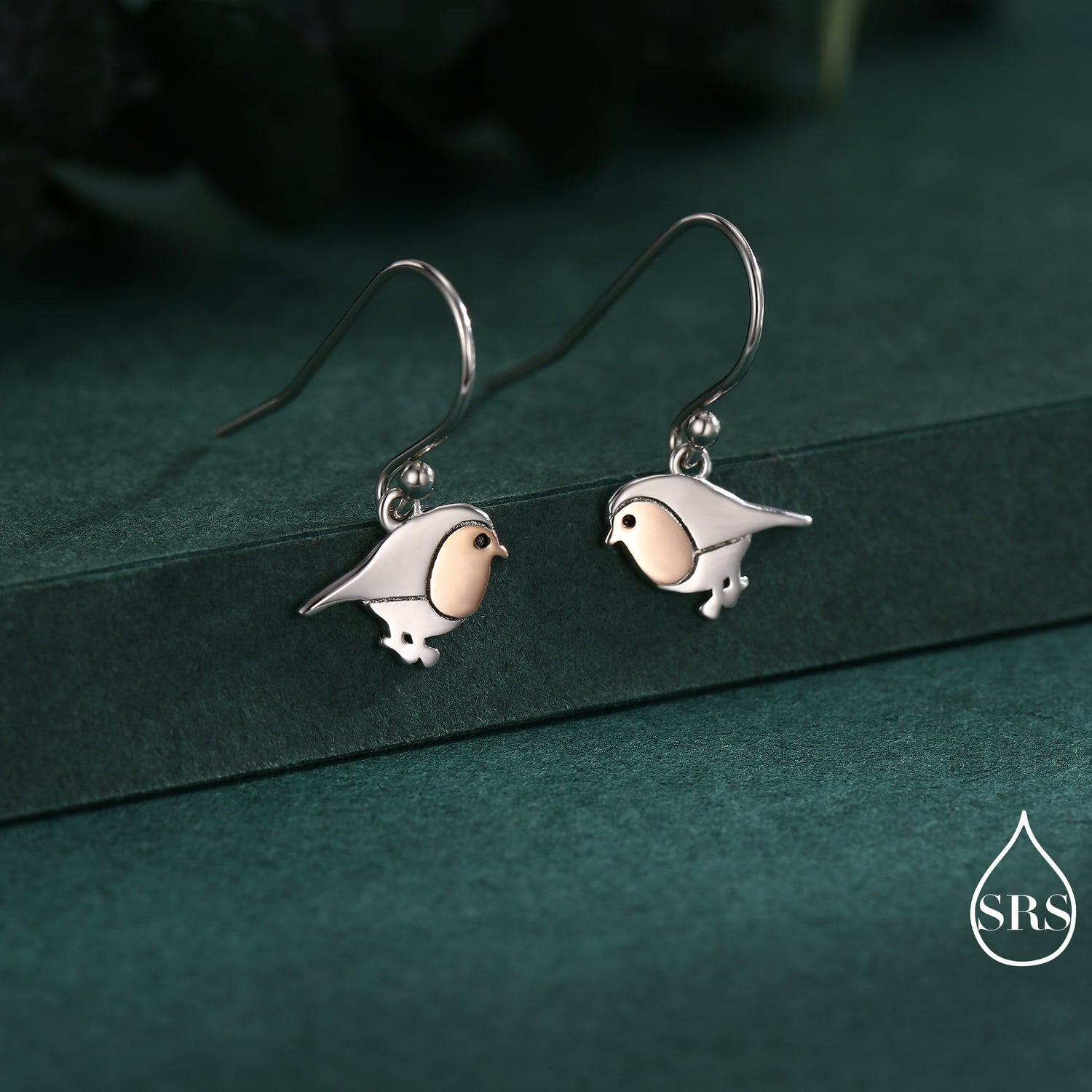 Robin Bird Drop Hook Earrings and Necklace in Sterling Silver, Silver Animal Jewellery, Nature Inspired Jewellery