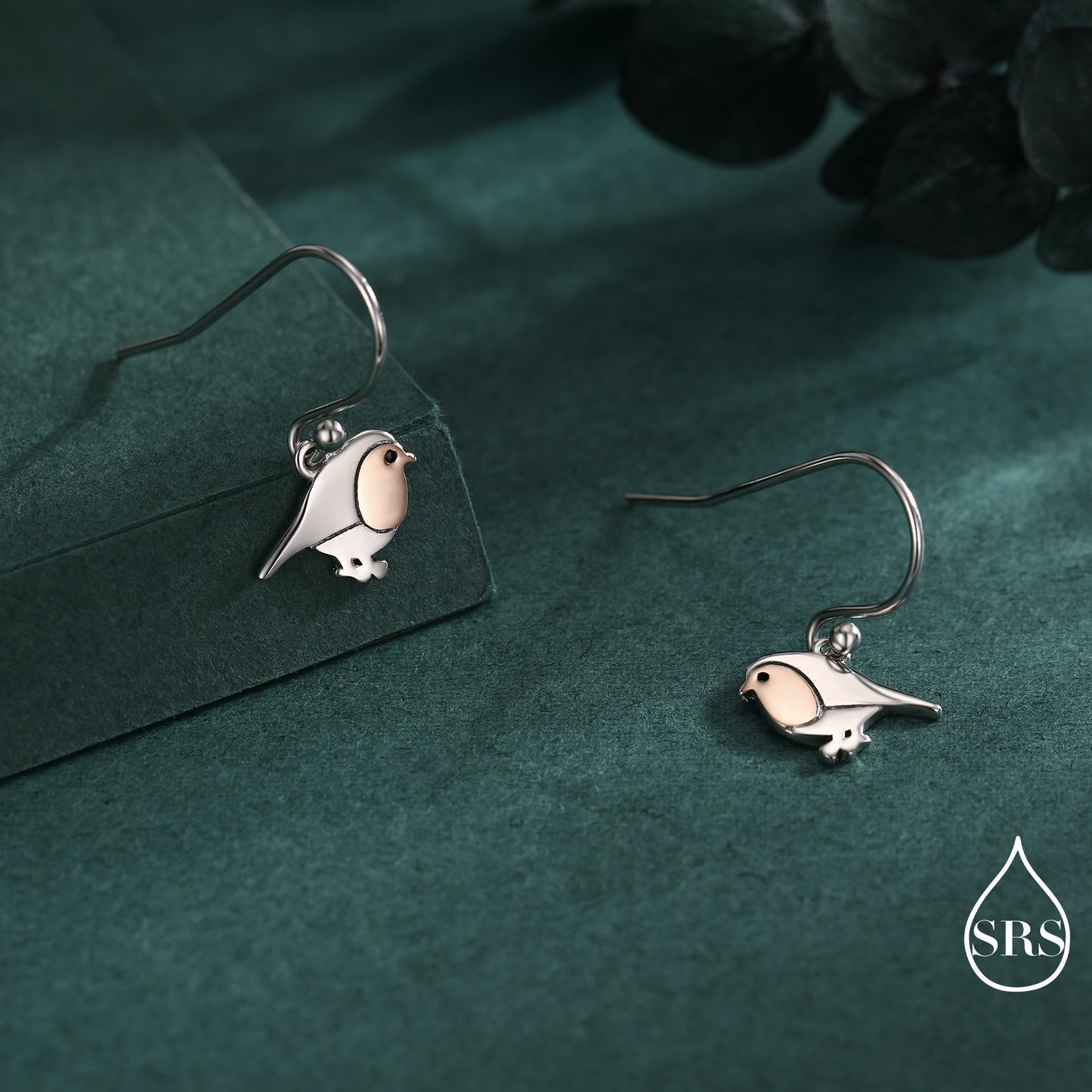 Robin Bird Drop Hook Earrings and Necklace in Sterling Silver, Silver Animal Jewellery, Nature Inspired Jewellery