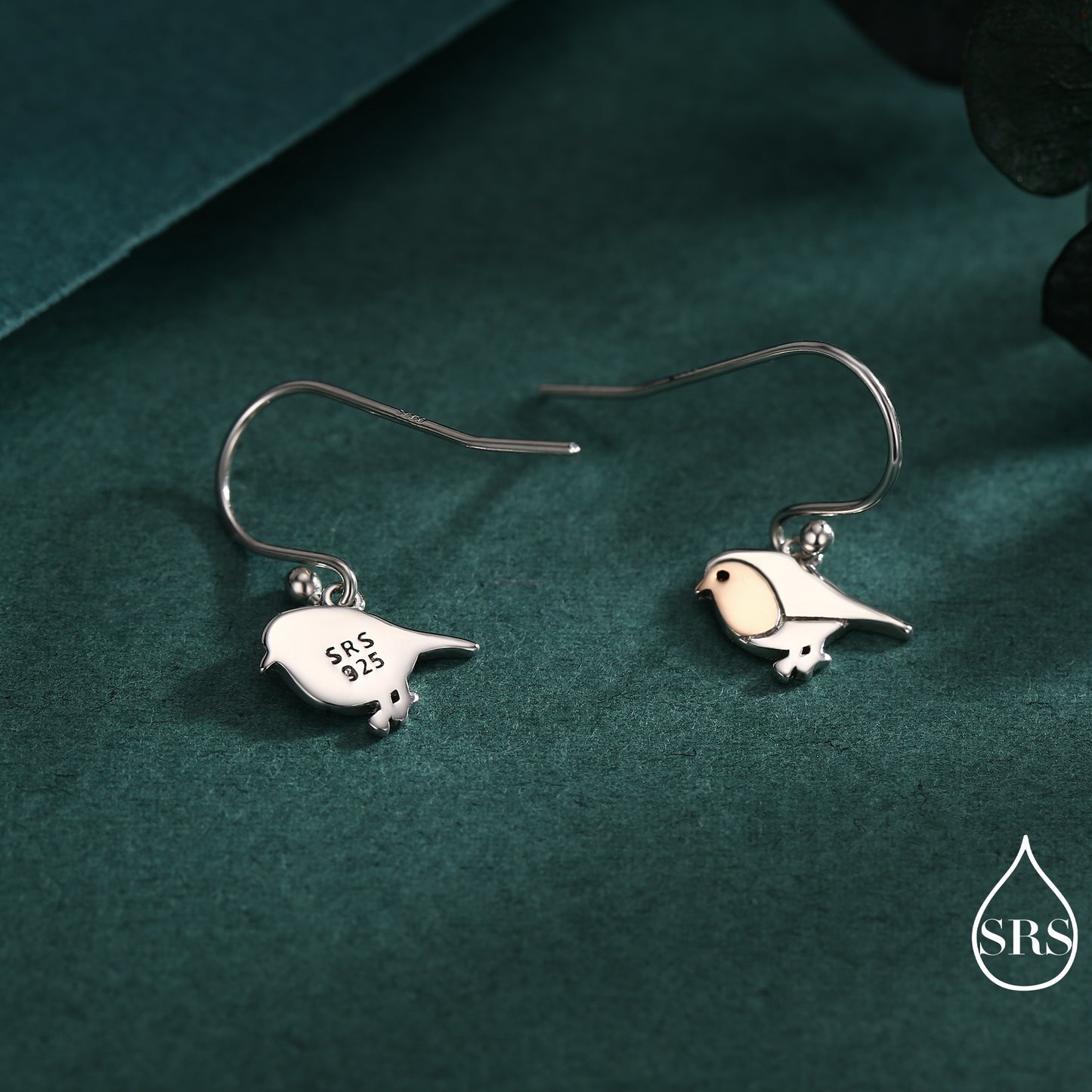 Robin Bird Drop Hook Earrings and Necklace in Sterling Silver, Silver Animal Jewellery, Nature Inspired Jewellery