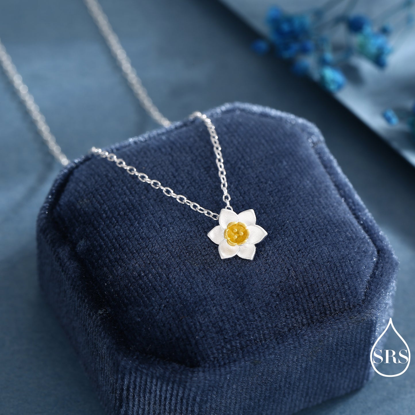 Sterling Silver Tiny Little Daffodil Flower Blossom Stud Earrings and Pendant Necklace with 18ct Gold Plating - Cute and Whimsical Jewellery