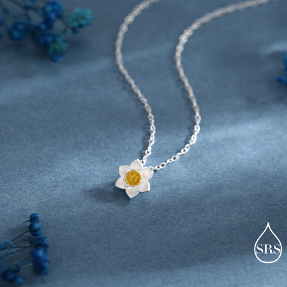 Sterling Silver Tiny Little Daffodil Flower Blossom Stud Earrings and Pendant Necklace with 18ct Gold Plating - Cute and Whimsical Jewellery
