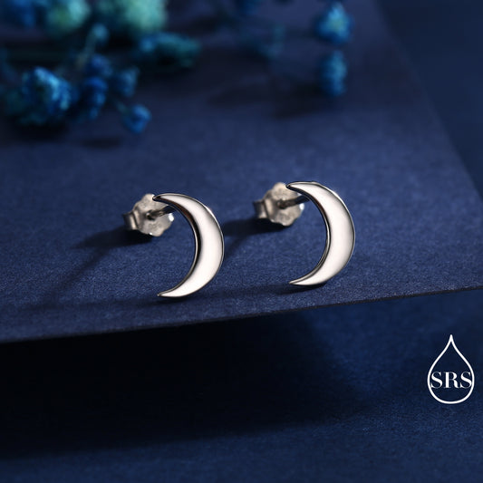Sterling Silver Crescent Moon Stud Earrings, Celestial Moon Earrings