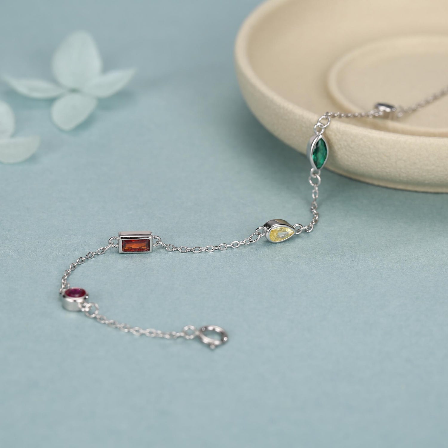 Rainbow CZ Multi Shape Station Bracelet