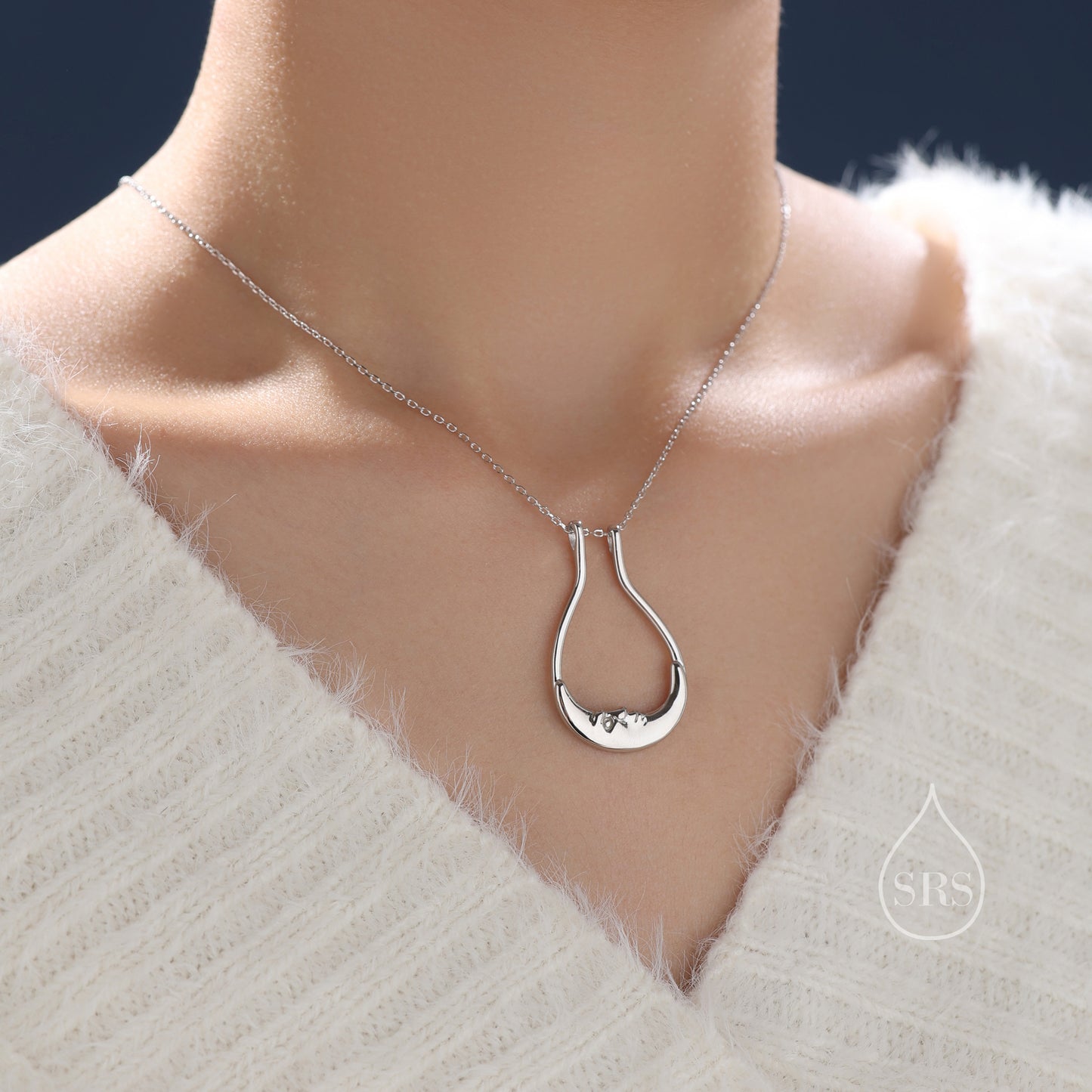 UK Only Item. Moon Face Minimalist Necklace in Sterling Silver, Silver or Gold or Rose gold, Geometric Pendant Necklace. Ring Holder Necklace