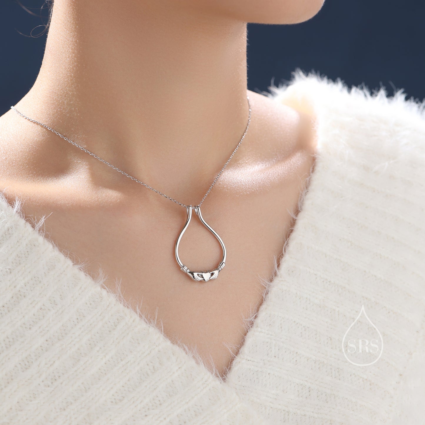 UK Only Item. Celtic Claddagh Minimalist Necklace in Sterling Silver, Silver or Gold or Rose gold, Geometric Pendant Necklace. Ring Holder Necklace