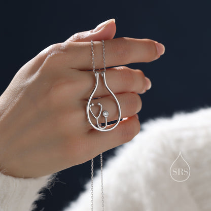 UK Only Item.  Stethoscope Minimalist Necklace in Sterling Silver, Silver or Gold or Rose gold, Geometric Pendant Necklace. Ring Holder Necklace