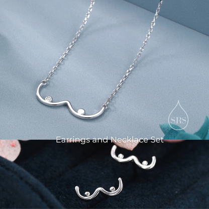 Sterling Silver Boob Stud Earrings and Pendant Necklace, Silver or Gold, Breast Pendant, Feminist Jewellery, Gift set