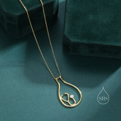 UK Only Item.  Stethoscope Minimalist Necklace in Sterling Silver, Silver or Gold or Rose gold, Geometric Pendant Necklace. Ring Holder Necklace