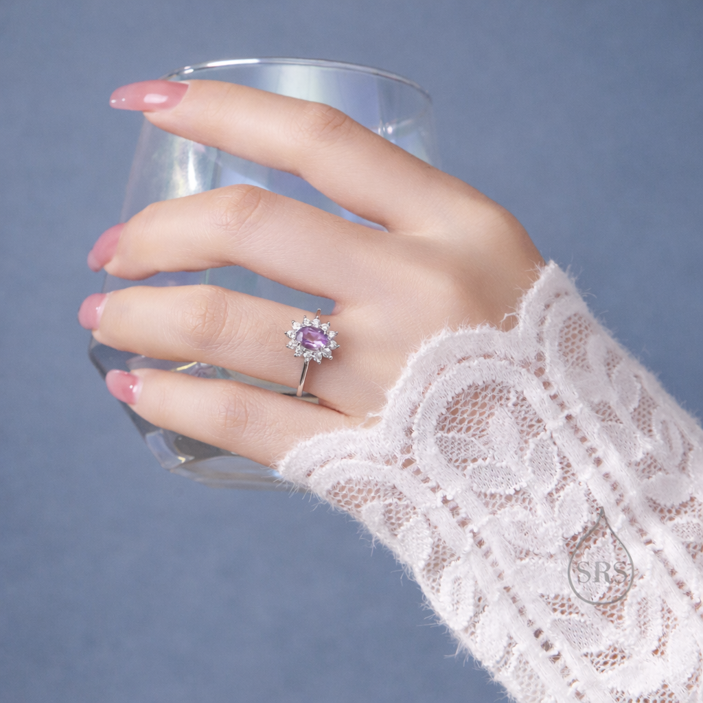 Oval Cut Amethyst Halo Ring