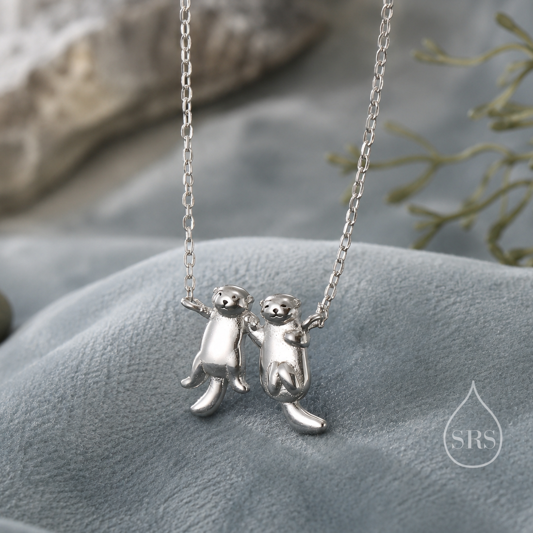 Otters Holding Hands Charm Necklace