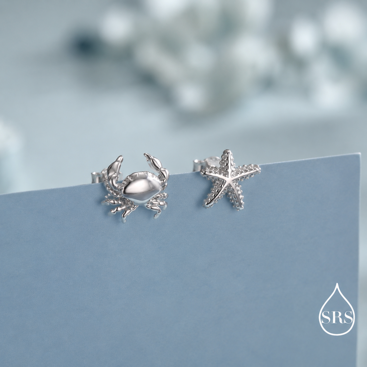 Sterling Silver Mismatched Crab and Starfish Stud Earrings, Asymmetric Ocean Creature Earrings, Cute and Quirky