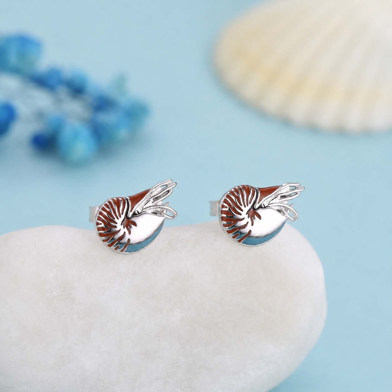 Nautilus Shell Stud Earrings in Sterling Silver, Silver or Gold, Ocean Earrings, Shell Earrings, Sea Shell Earrings