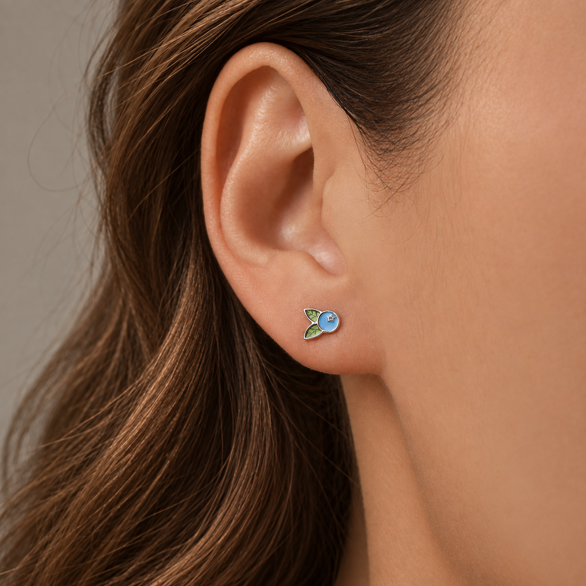 Sterling Silver Enamel Blueberry Stud Earrings