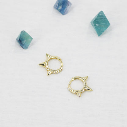 Triple Spike Huggie Hoop Earrings, Sterling Silver with CZ Crystal Pavé