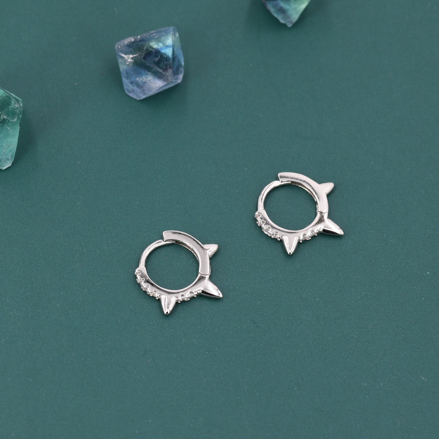 Triple Spike CZ Hoop Earrings