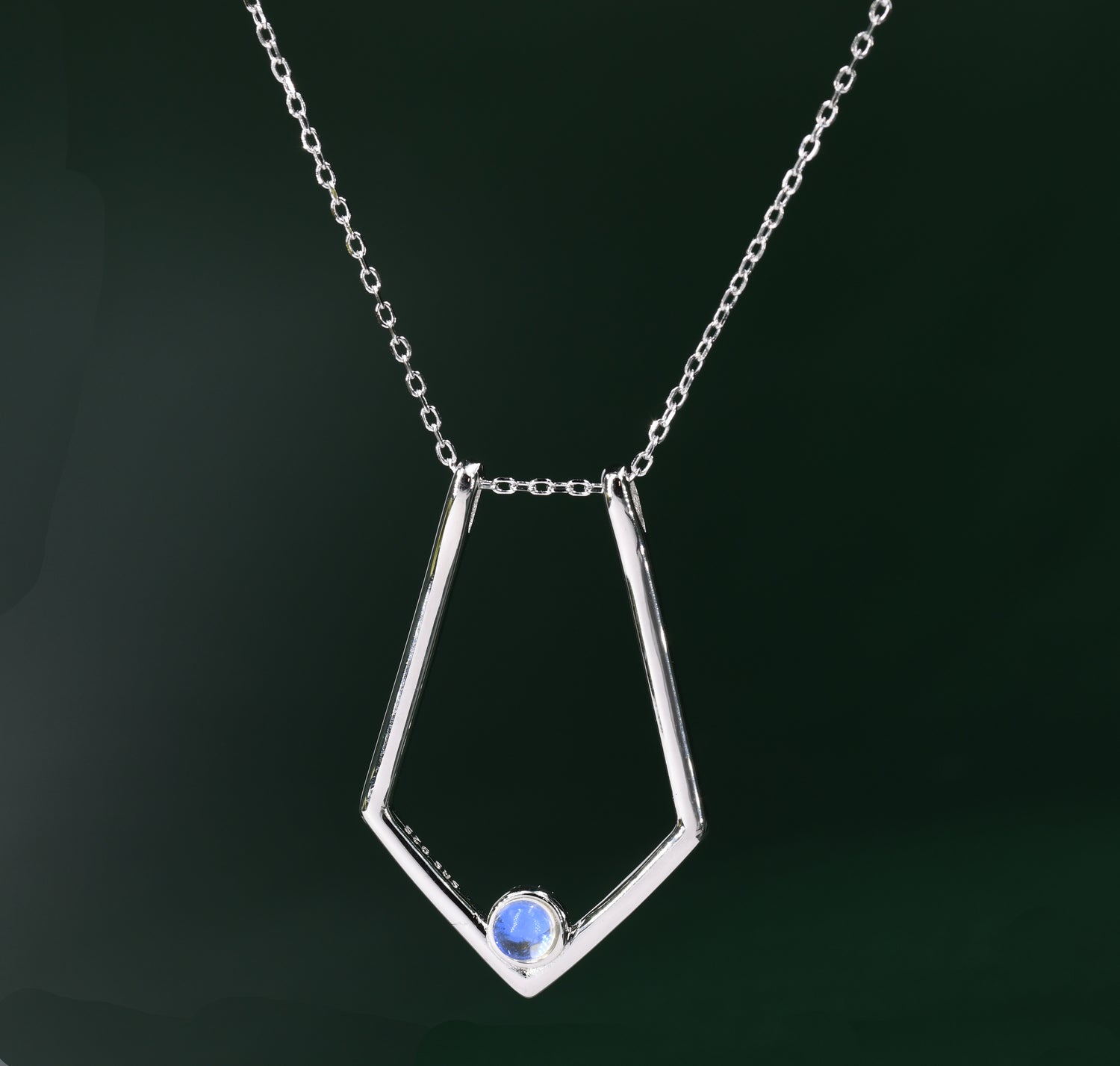 UK Only – Rhombus Ring Holder Necklace with Lab-Created Moonstone in Sterling Silver, Gold or Rose Gold,50cm