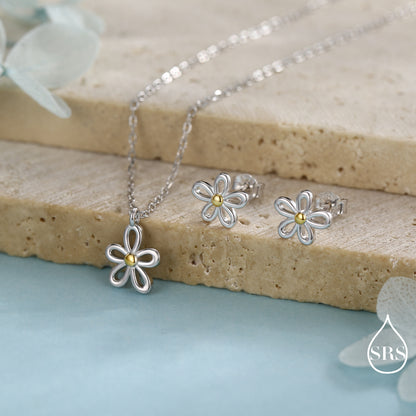 Dainty Forget-me-not Flower Stud Earrings and Necklace in Sterling Silver - Floral Blossom Flower - Nature Inspired