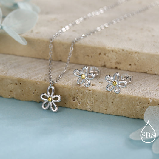 Dainty Forget-me-not Flower Stud Earrings and Necklace in Sterling Silver - Floral Blossom Flower - Nature Inspired