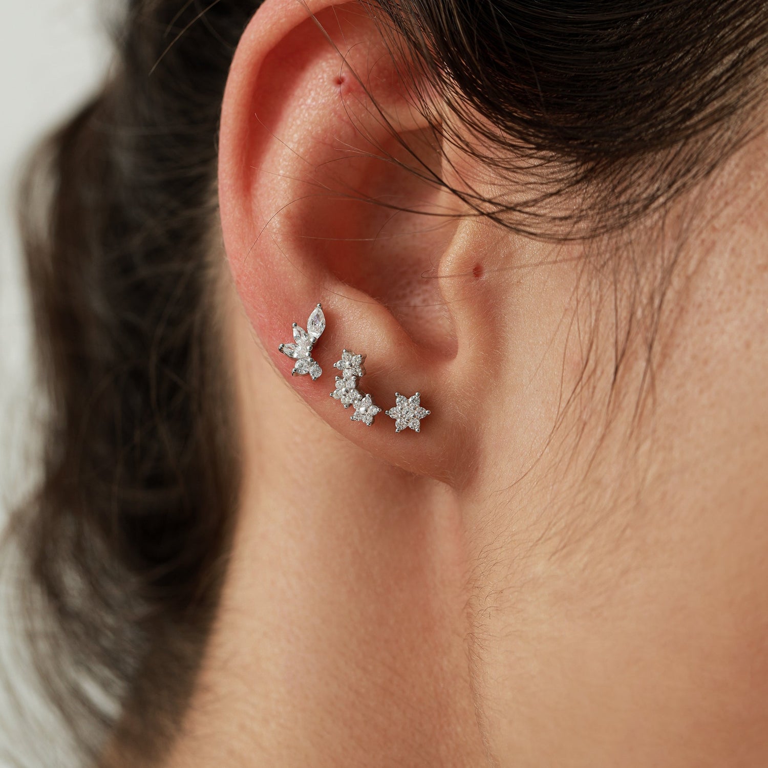 Forget Me Not Flower Bouquet CZ Stud Earrings in Sterling Silver, Silver, Gold or Rose Gold, CZ Flower Stud Earrings