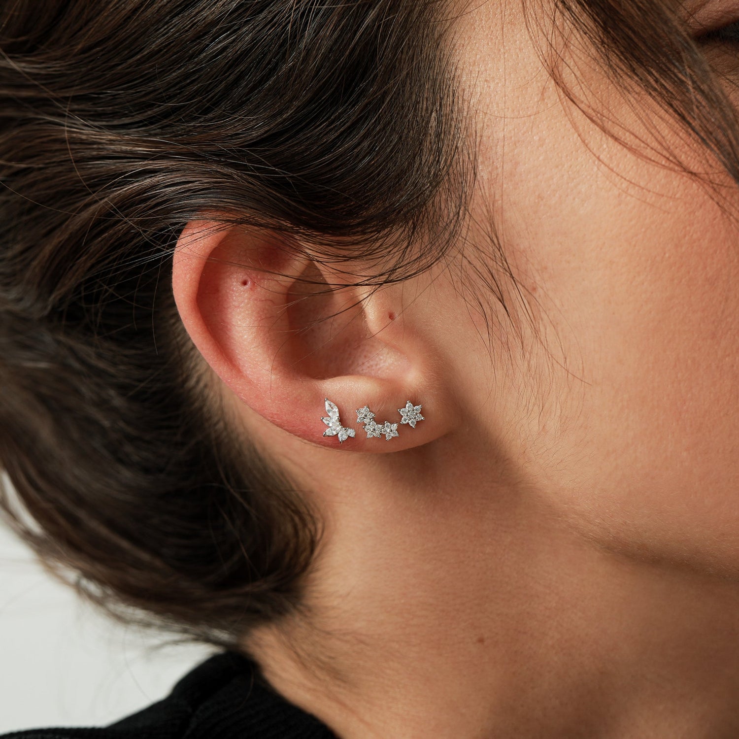 Tiny CZ Flower Stud Earrings