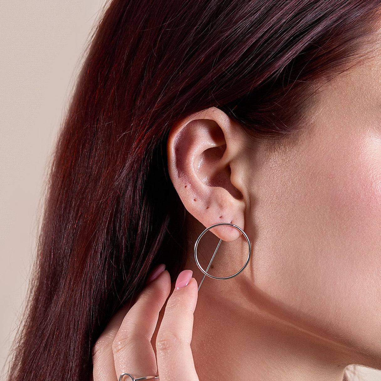Beautiful Large Circle Ear Jacket Earrings in Sterling Silver, Silver, Gold or Rose Gold, Minimalist Geometric Design, Open Circle Geometry