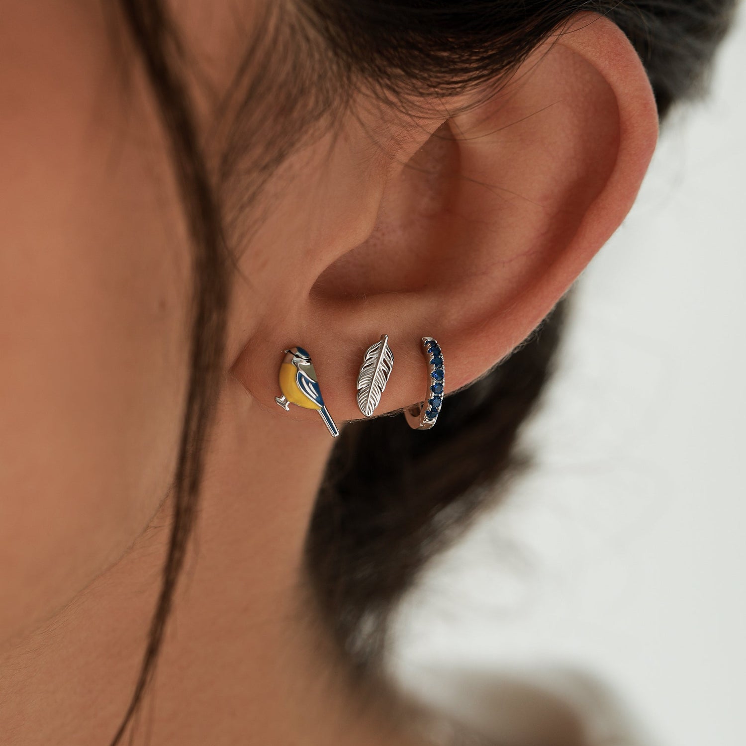 Blue Tit Bird Stud Earrings in Sterling Silver, Silver Blue Tit Earrings, Hand Painted Enamel Blue Tit Earrings, Animal Earrings, Bird Stud