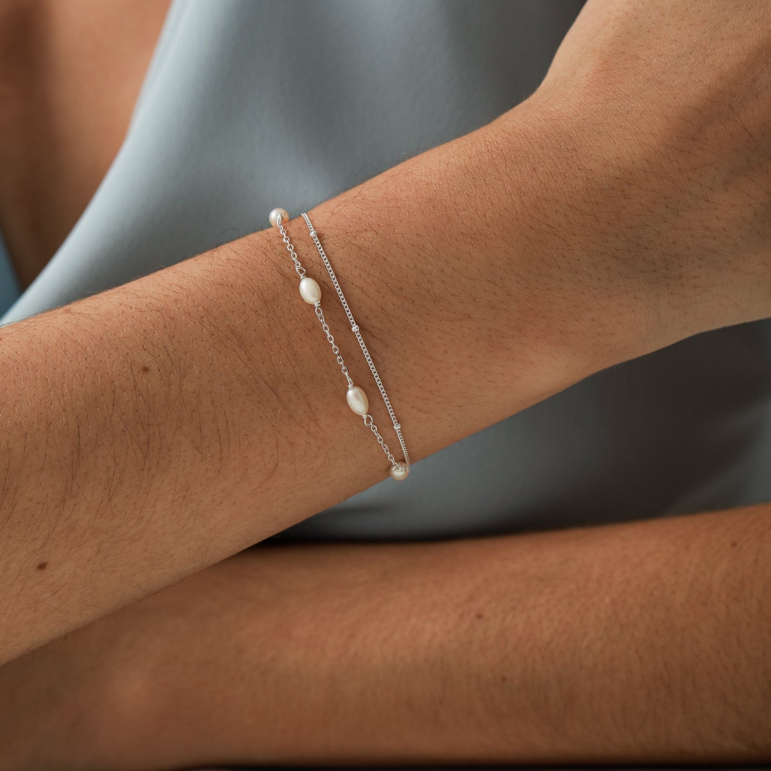 Double Layer Oval Freshwater Pearl Station Bracelet